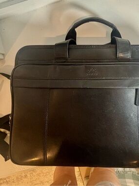 Mancini Black Leather Briefcase Laptop Bag - Men
